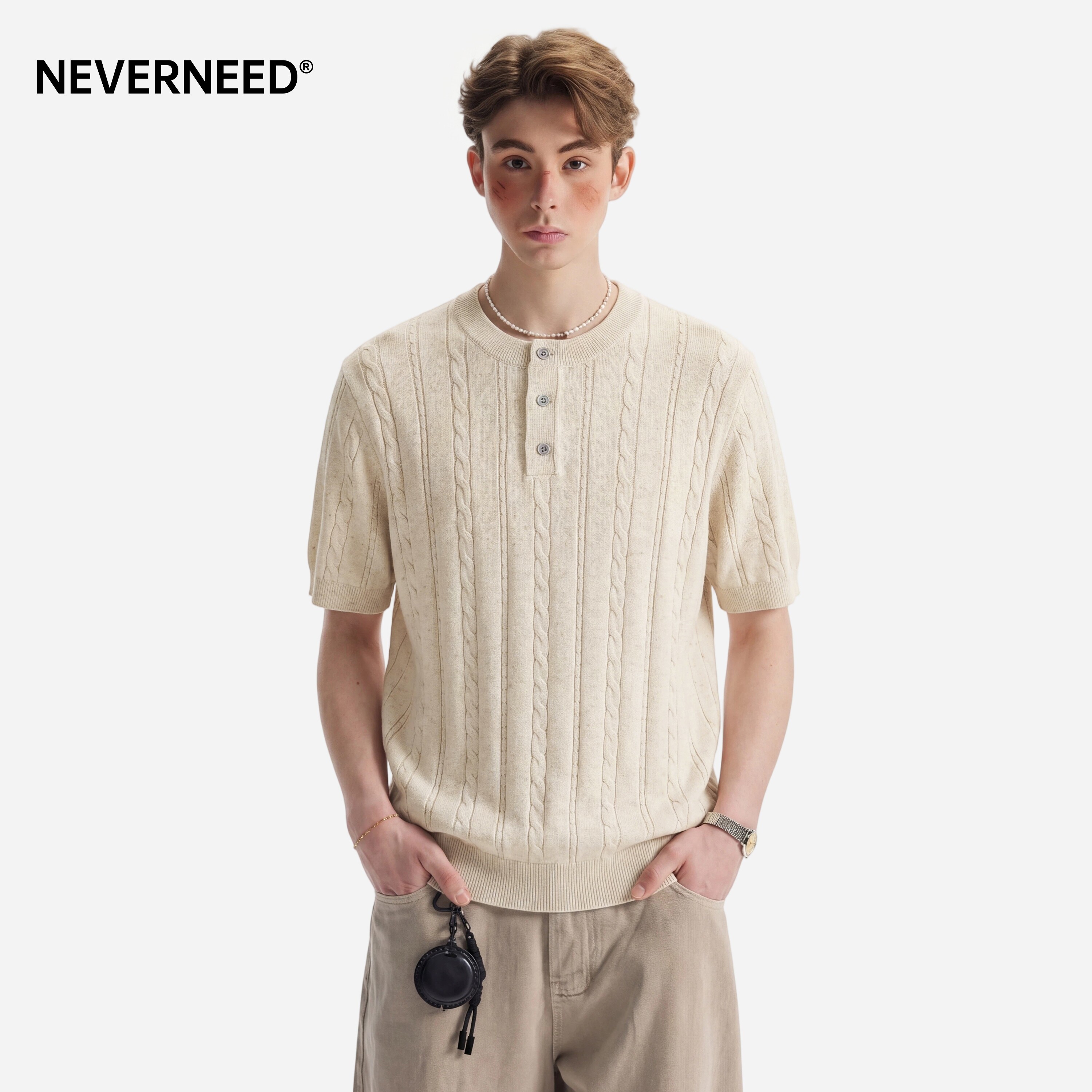 NEVERNEED亚麻针织短袖T恤男女夏图片