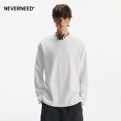 NEVERNEED240g重磅正肩长袖 上衣 纯色圆领内搭打底衫 T恤男春季 美式