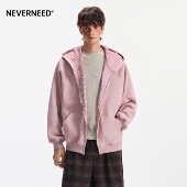 外套 休闲情侣双面穿开衫 NEVERNEED美式 格子拼接连帽卫衣男女春季