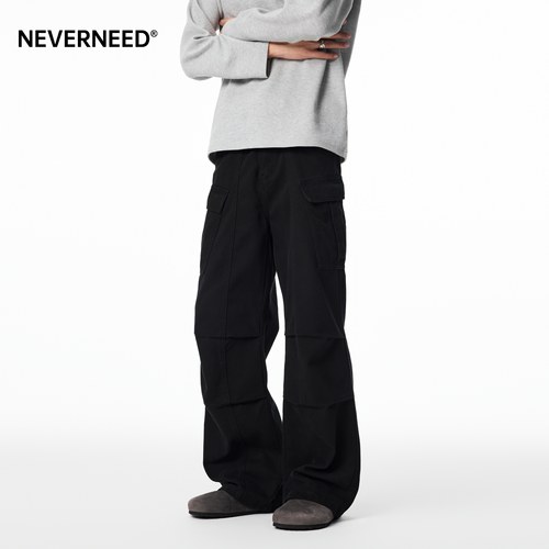 NEVERNEED复古工装直筒牛仔裤男