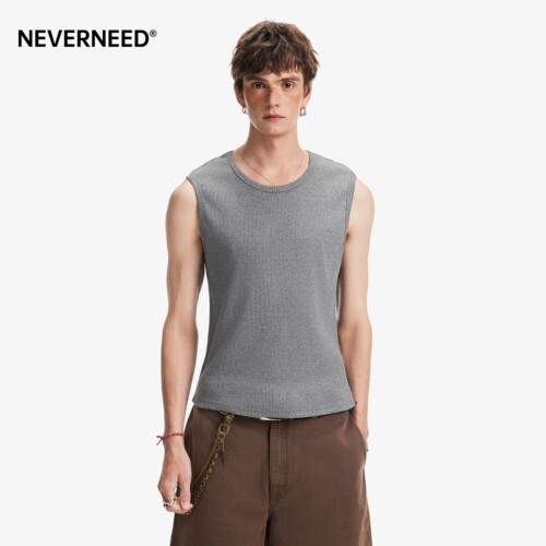 NEVERNEED纯色坑条无袖背心男女
