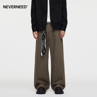 长绒棉通勤百搭A字休闲裤 男秋季 cleanfit宽松牛仔裤 NEVERNEED美式