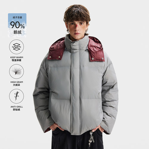 NEVERNEED鹅绒三防连帽羽绒服男