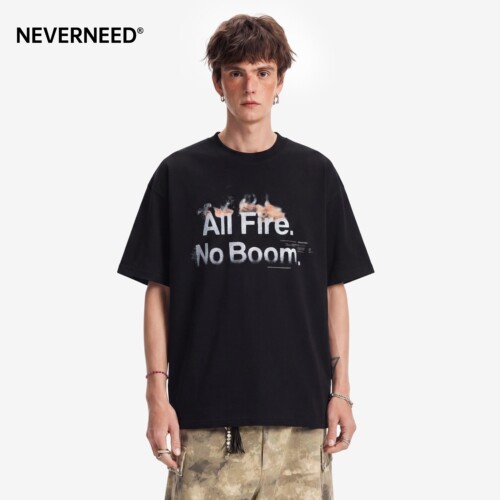 NEVERNEED字母印花圆领T恤男女夏