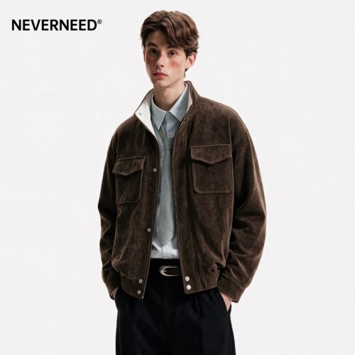 NEVERNEED灯芯绒立领夹克男女秋