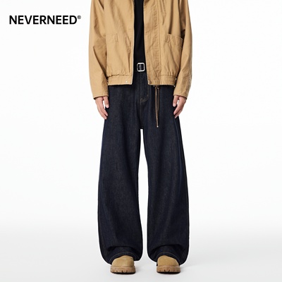 NEVERNEED美式原色牛仔裤男女