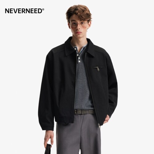 NEVERNEED短款翻领飞行教练夹克男女秋季美式cleanfit休闲外套潮