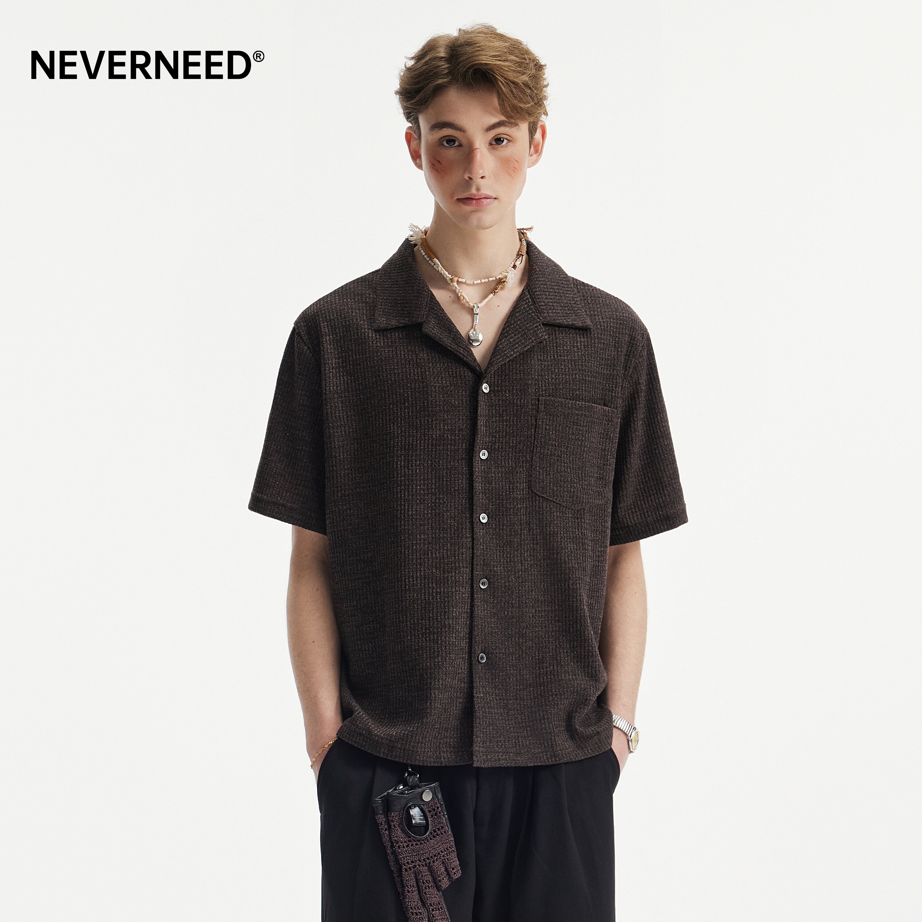 NEVERNEED古巴领短袖衬衫男女图片