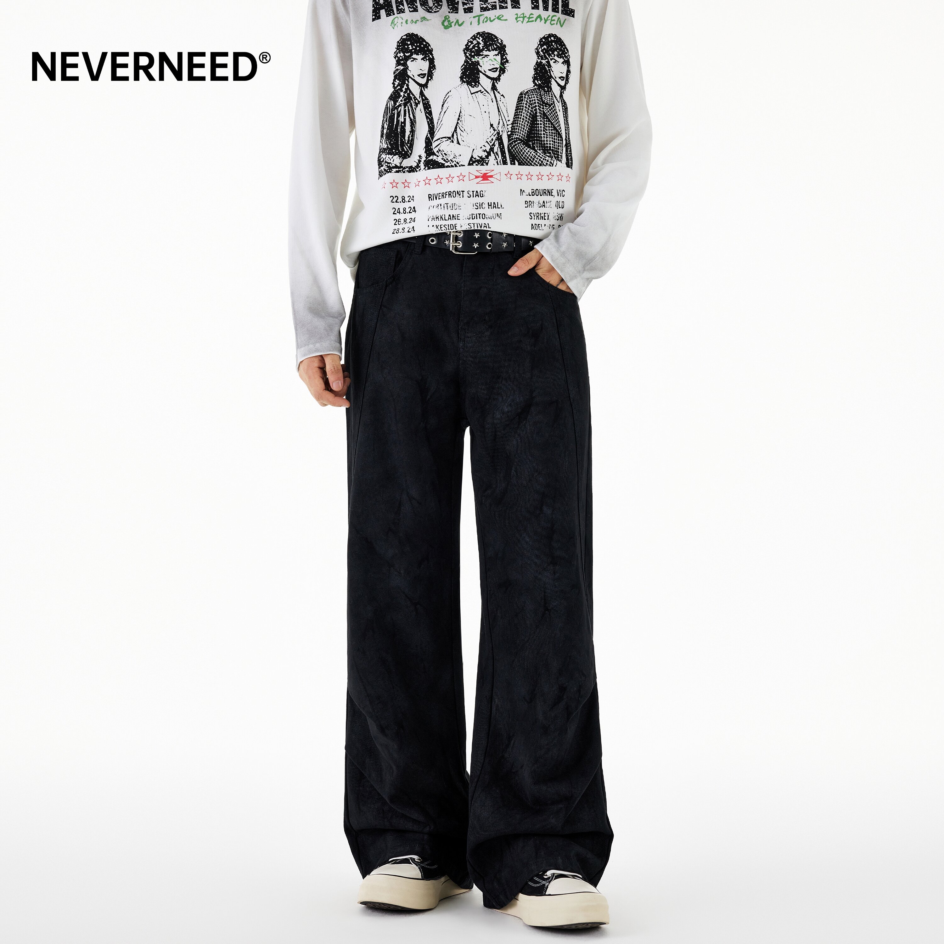 NEVERNEED水洗直筒牛仔裤男女图片
