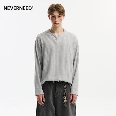 NEVERNEED提花针织长袖T恤男