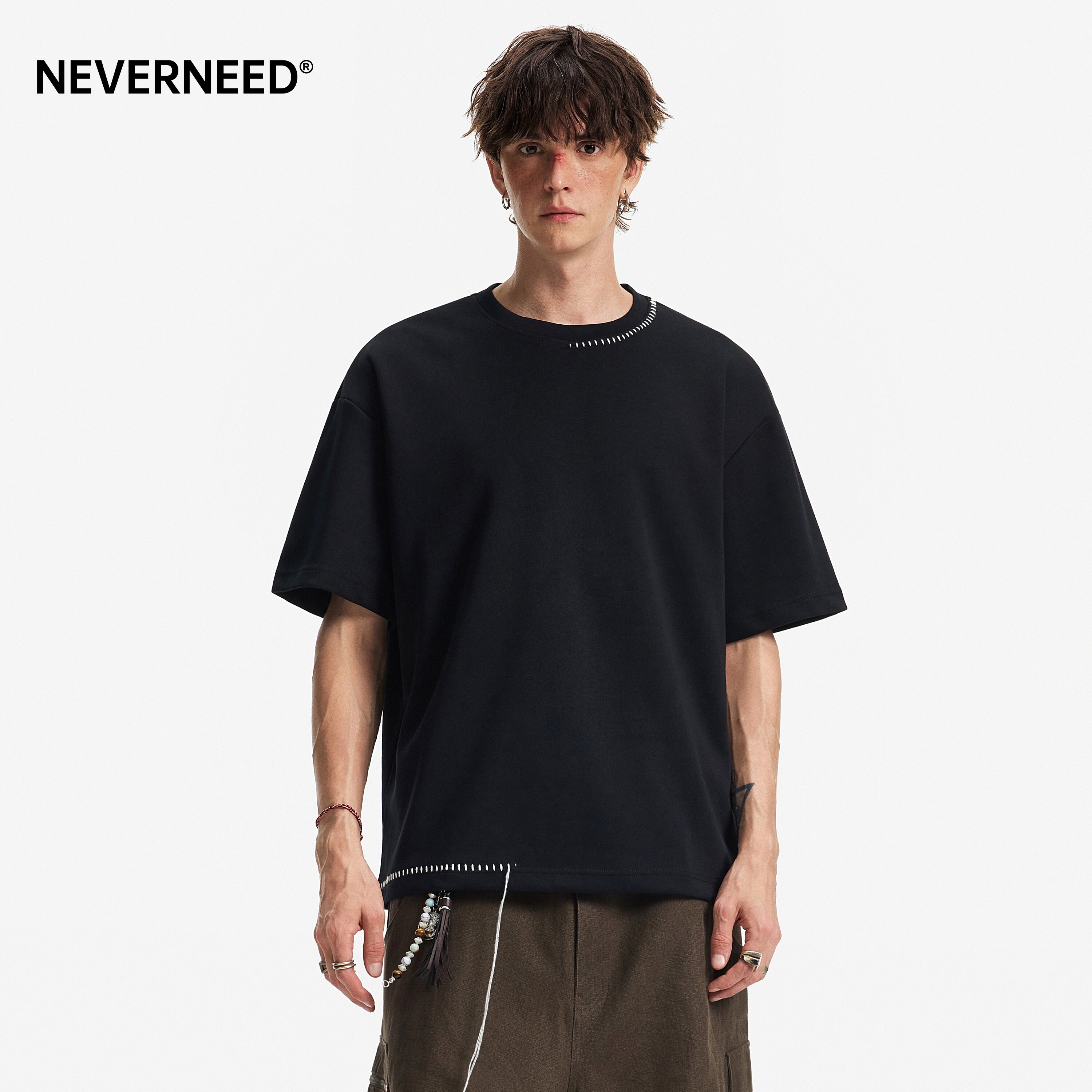NEVERNEED手缝线短袖T恤男女图片