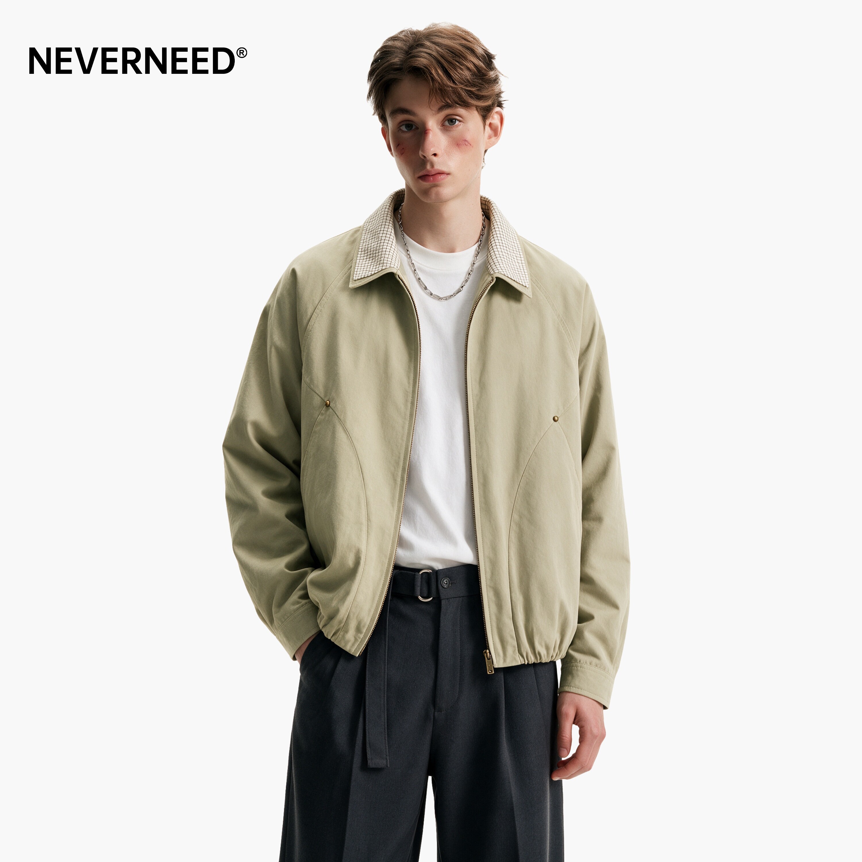 NEVERNEED格纹翻领夹克男女图片