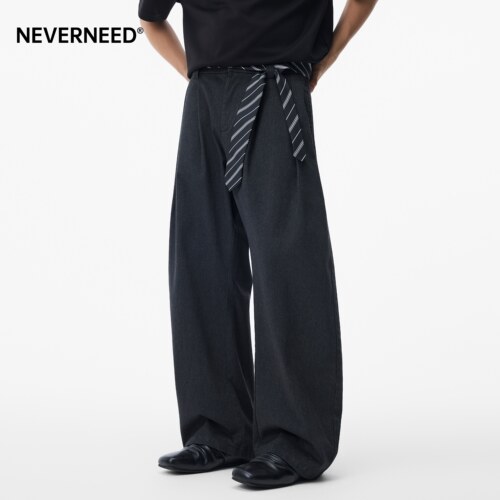 NEVERNEED毛呢腰带休闲西裤男