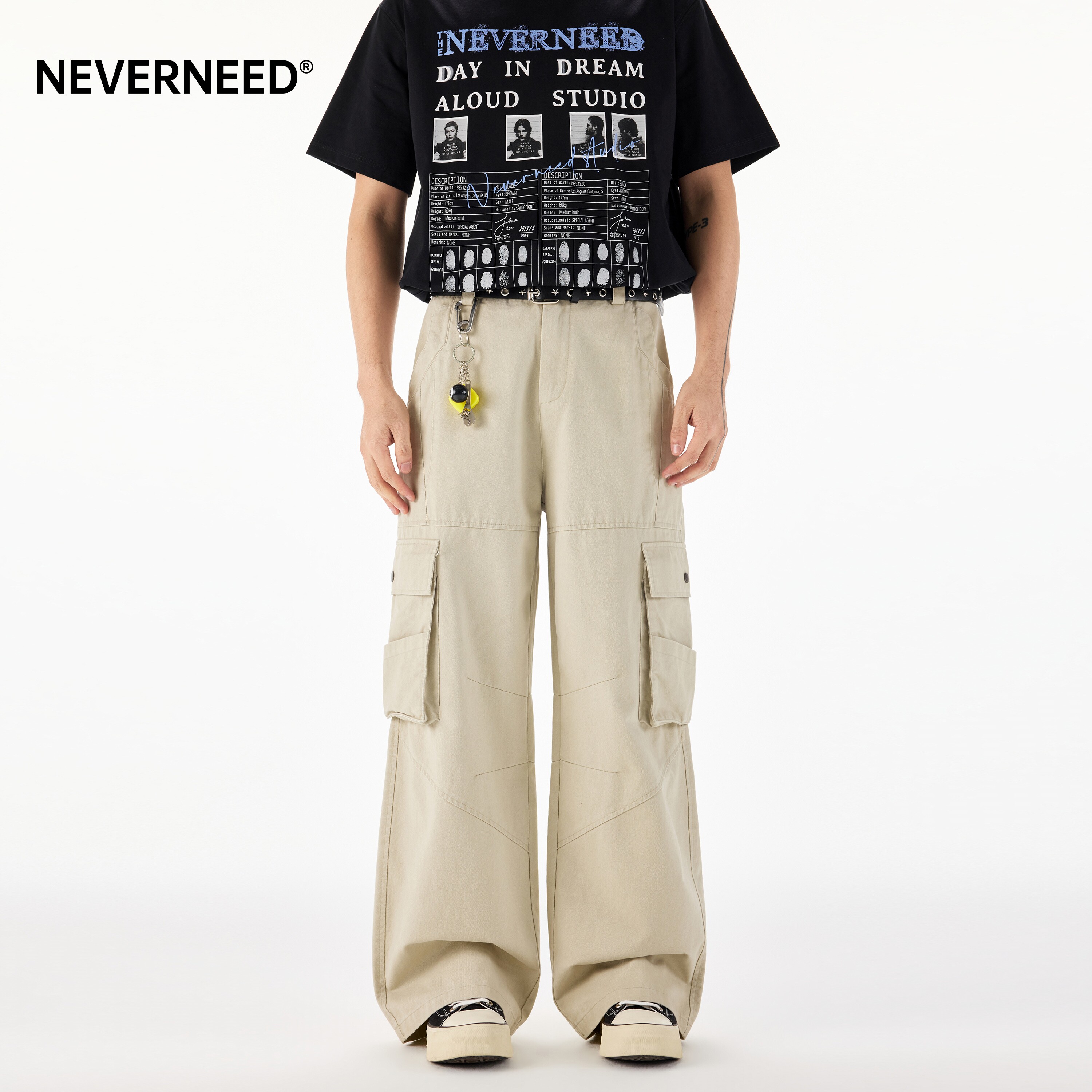 NEVERNEED解构拼接工装休闲裤男图片