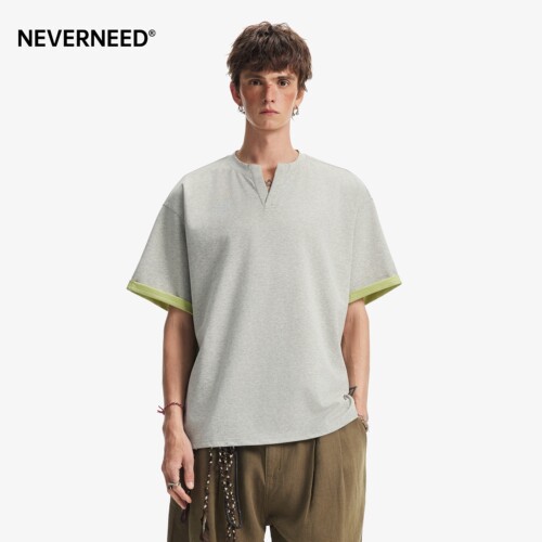 NEVERNEED220g重磅V领T恤男女