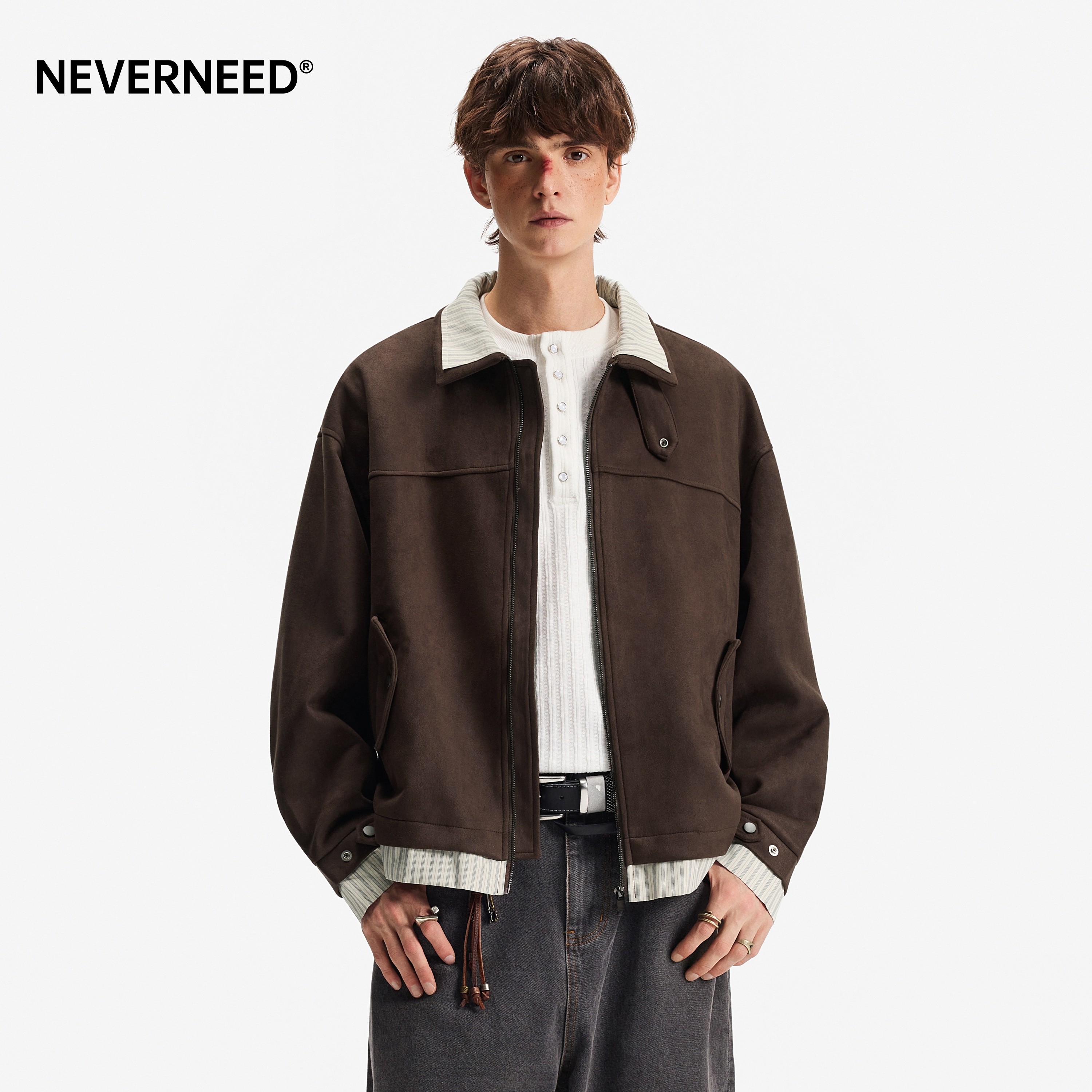 NEVERNEED麂皮绒假两件夹克男女图片