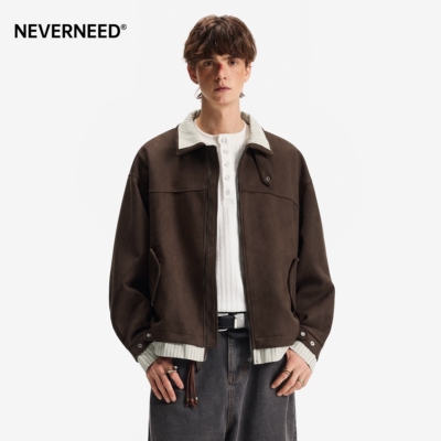 NEVERNEED麂皮绒假两件夹克男女