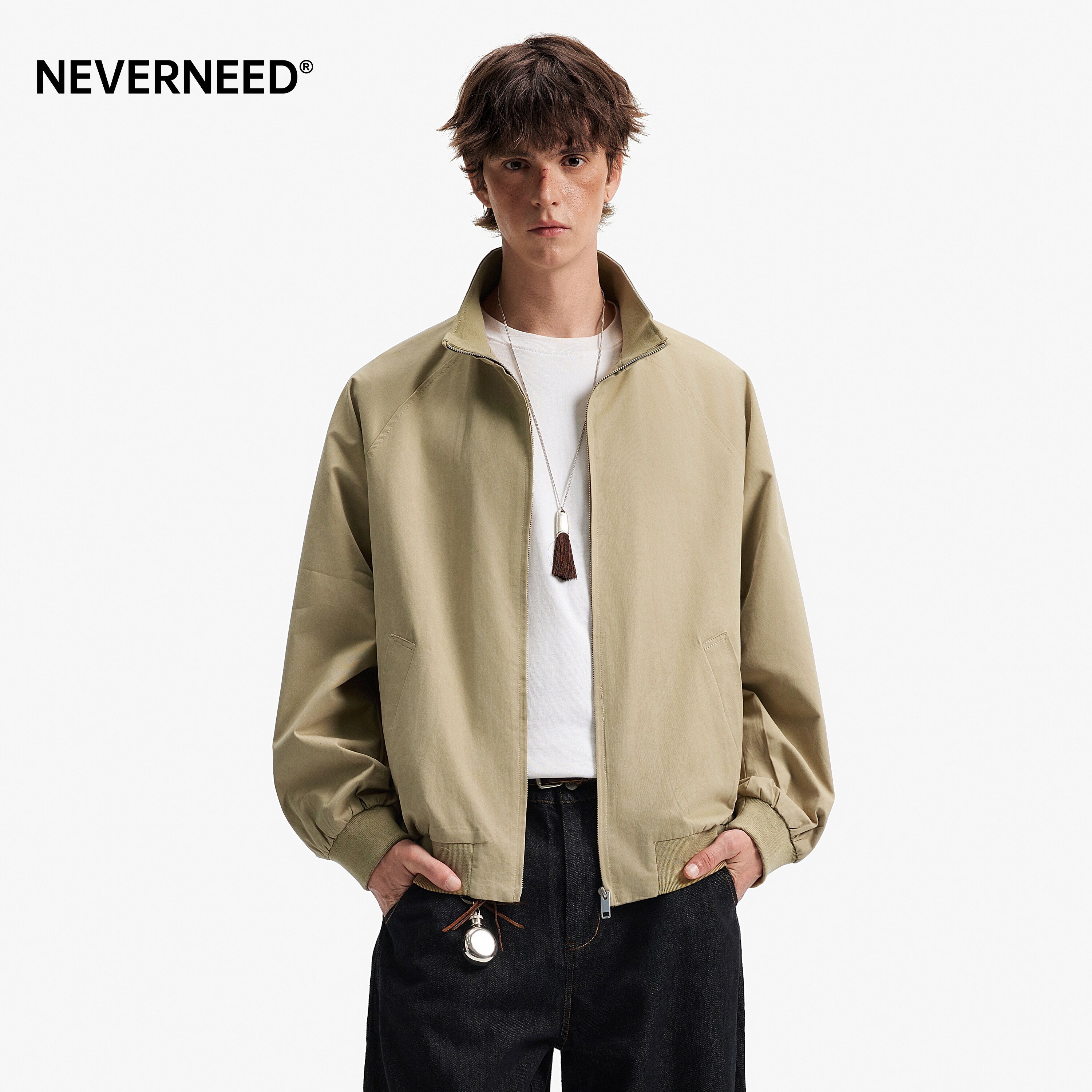 NEVERNEED哈灵顿立领休闲夹克男图片