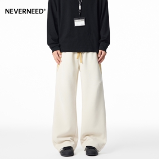 NEVERNEED三条杠休闲卫裤男秋季美式cleanfit撞色条纹直筒A字裤子