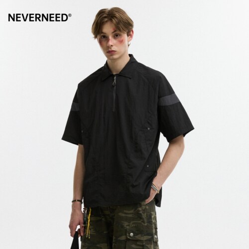 NEVERNEED轻薄半拉链POLO衫短袖