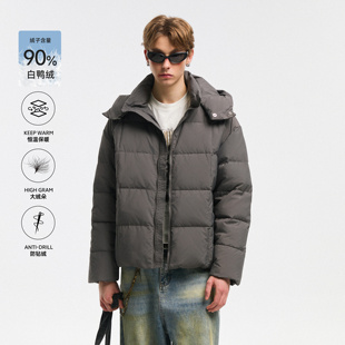 NEVERNEED可拆卸连帽羽绒服男女冬季美式复古防寒保暖情侣面包服