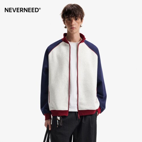 NEVERNEED撞色开衫卫衣男女秋季