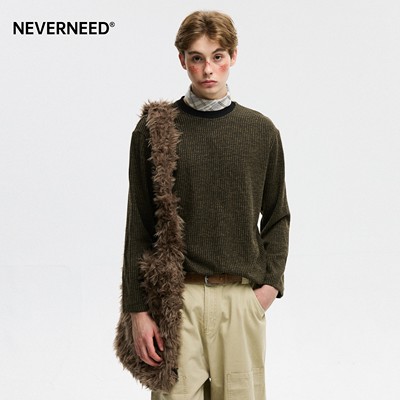 NEVERNEED肌理感条纹长袖T恤男
