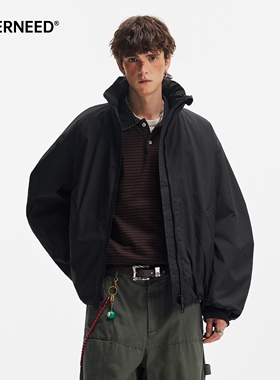 NEVERNEED黑色短款立领棉衣男女冬季美式复古cleanfit保暖外套潮