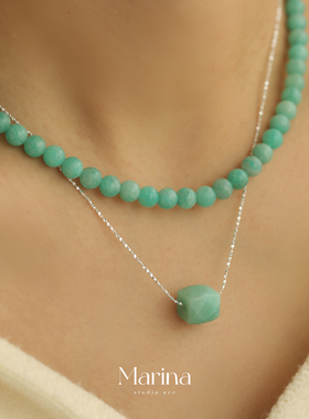 【薄荷曼波】小众冰凉感天河石项链新中式波光粼粼925纯银女