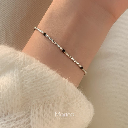 通体s925纯银 黑玛瑙碎银子手链碧玺手串细闪轻奢小众精致高级感
