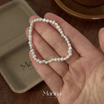 高光小灯｜天然巴洛克珍珠手串3-4mm超稀有碎银子珍珠手链弹力绳