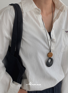 天然黑曜石皮绳毛衣链长款