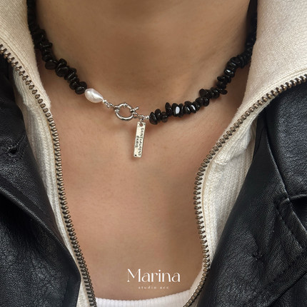 【黑糖珍珠】天然黑玛瑙巴洛克异形珍珠项链配件均为925纯银女