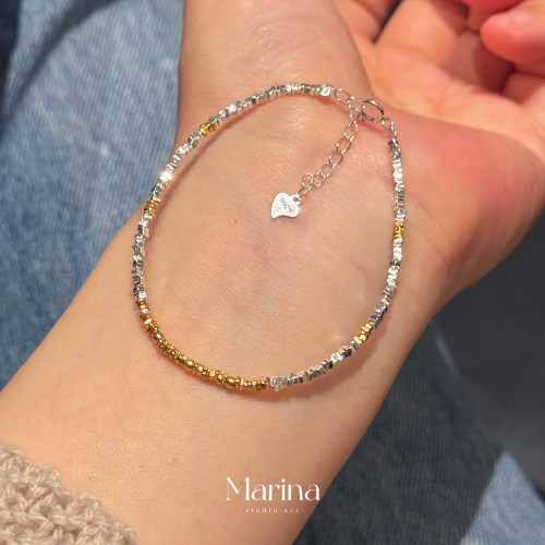 【碎银流金】金银拼接碎银子极细手链 通体s925纯银简约百搭手串