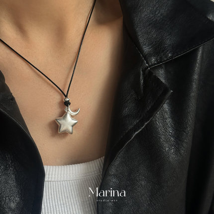 足银999【折纸星星】月亮长款项链