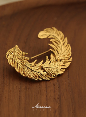 法式vintage立体羽毛胸针秋冬高级设计感小众毛衣大衣胸花别针女