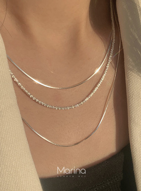 意大利三层波光粼粼蛇骨项链