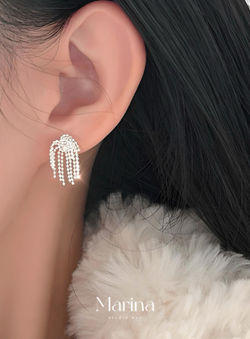 小众【烟花流苏】耳钉 通体s925纯银方圆脸bi入清冷高级感女