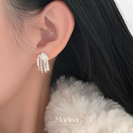 小众【烟花流苏】耳钉 通体s925纯银方圆脸bi入清冷高级感女