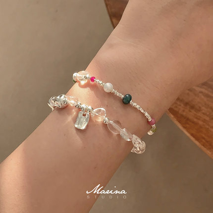 小众高级感白水晶叠戴多宝碎银手串 天然淡水珍珠925银女