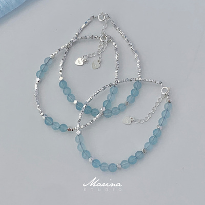 碎碎平安 新中式天然海蓝宝碎银子串珠手串 天然石叠戴显白小手链