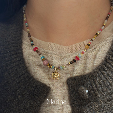 童话小象天然石串珠项链法式复古多巴胺百搭叠戴毛衣链女小众高级