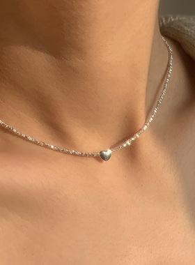 通体s925纯银爱心碎银子项链