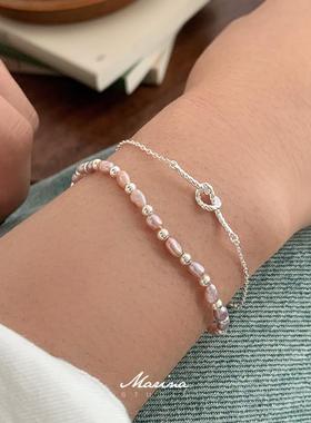 天然粉紫色珍珠手链小米珠