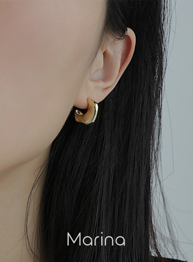 925纯银异形肌理耳钉 复古ins冷淡风女ins不规则光面女耳环耳饰潮