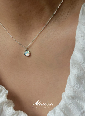 Marina｜小众设计火彩欧泊石项链 通体s925纯银轻奢颈链女锁骨链