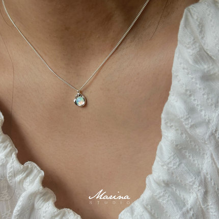 Marina｜小众设计火彩欧泊石项链 通体s925纯银轻奢颈链女锁骨链