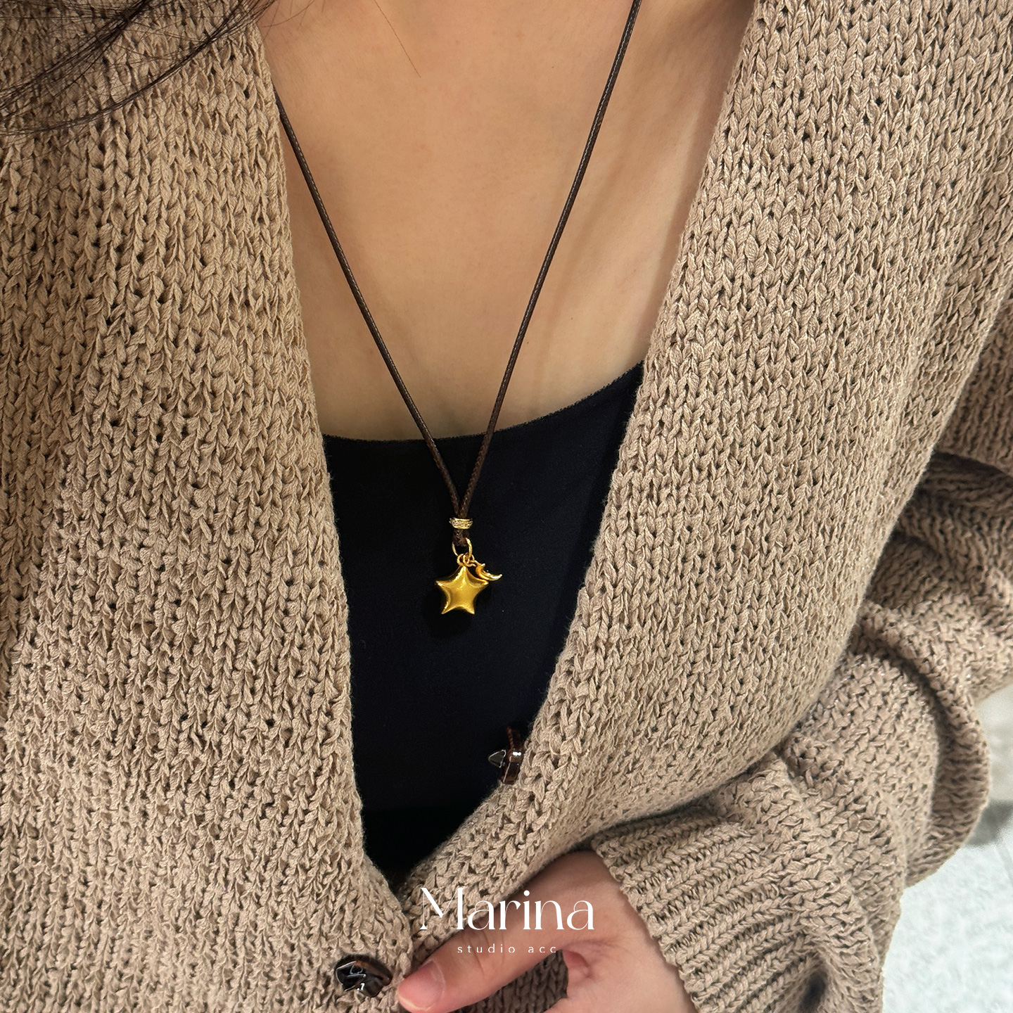 折纸胖星星｜实心沙金长款项链 小红书爆款毛衣链五角星小众设计
