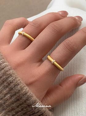 Marina｜复古拉丝工艺意大利开口戒指 小众高级感金色锆石指环女