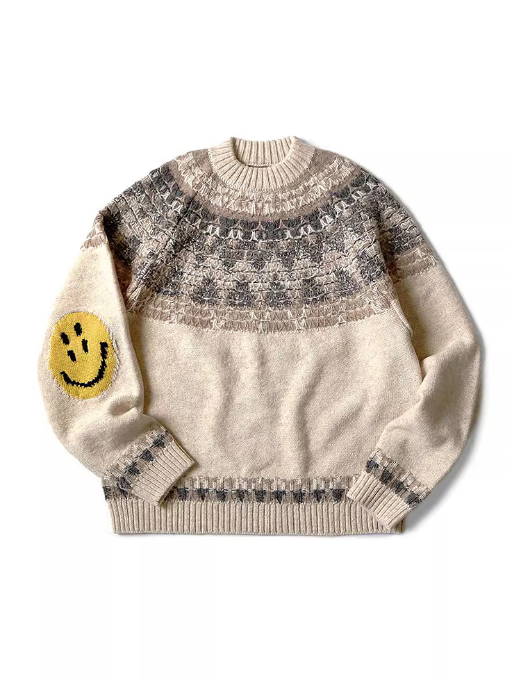 现货小众日系复古KapitalVintage平田秋冬加厚笑脸针织衫圆领毛衣